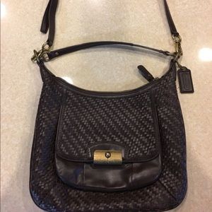 Coach Woven Brown 100% Leather Crossbody Purse